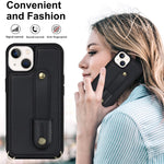 Card Holder Shell for iPhone 15, Kickstand Case PU Leather Coated TPU Phone Cover with Shoulder Strap