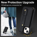 Card Holder Shell for iPhone 15, Kickstand Case PU Leather Coated TPU Phone Cover with Shoulder Strap