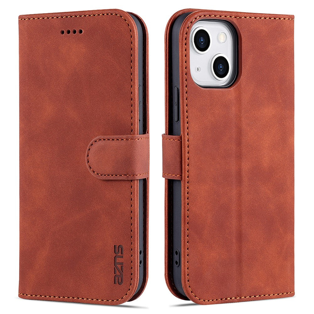 AZNS For iPhone 15 Plus Dustproof Cell Phone Cover Stand Wallet PU Leather Phone Case