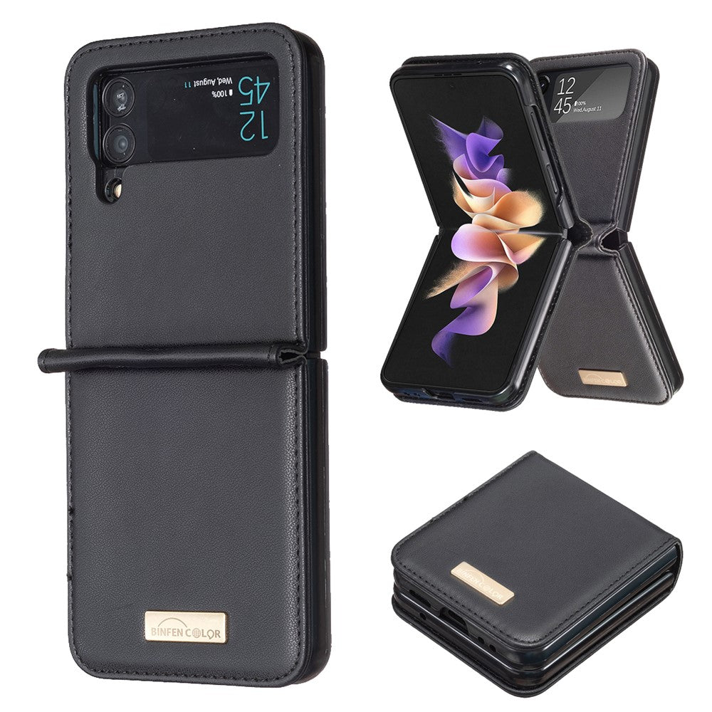 BINFEN COLOR For Samsung Galaxy Z Flip4 5G PU Leather + Hard PC Shell Slim Protective Phone Case Cover