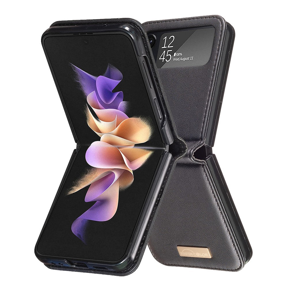 BINFEN COLOR For Samsung Galaxy Z Flip4 5G PU Leather + Hard PC Shell Slim Protective Phone Case Cover