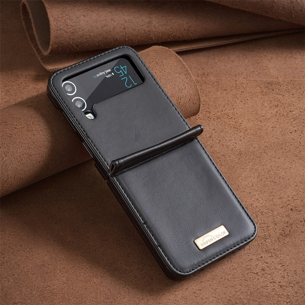 BINFEN COLOR For Samsung Galaxy Z Flip4 5G PU Leather + Hard PC Shell Slim Protective Phone Case Cover