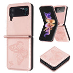 Til Samsung Galaxy Z Flip4 5G Præget Sommerfugl Telefoncover PU Læder + PC Slim Fit Cover