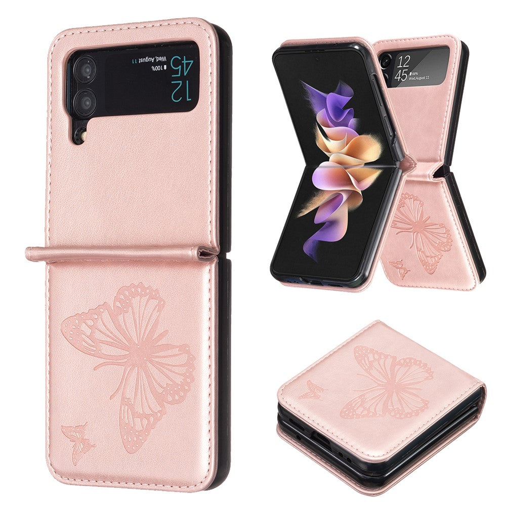 Til Samsung Galaxy Z Flip4 5G Præget Sommerfugl Telefoncover PU Læder + PC Slim Fit Cover
