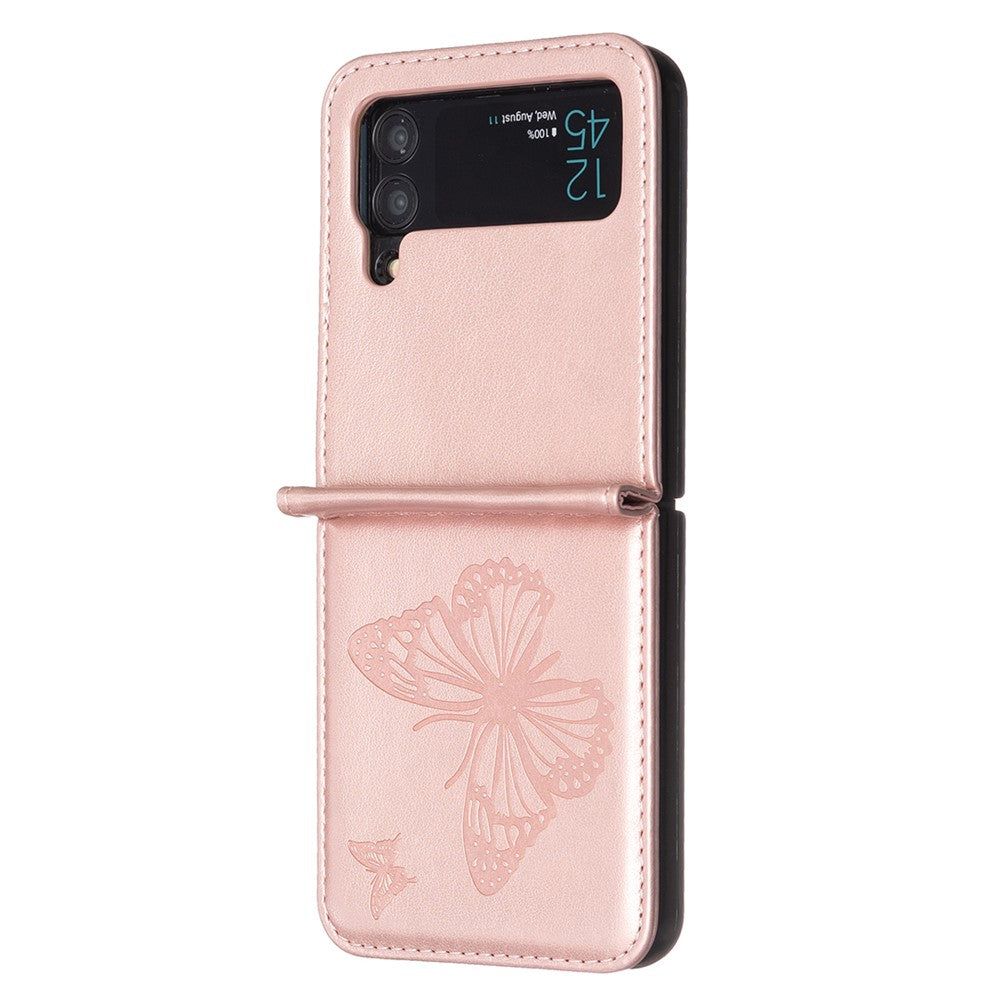 Til Samsung Galaxy Z Flip4 5G Præget Sommerfugl Telefoncover PU Læder + PC Slim Fit Cover