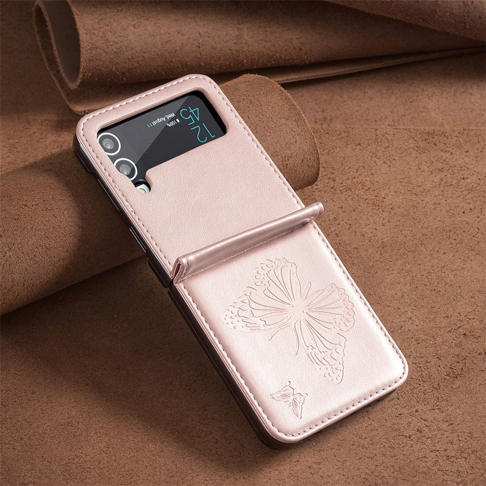 Til Samsung Galaxy Z Flip4 5G Præget Sommerfugl Telefoncover PU Læder + PC Slim Fit Cover