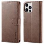 LC.IMEEKE For iPhone 15 Pro Max Wallet Case Calf Texture Foldable Stand PU Leather Flip Cover