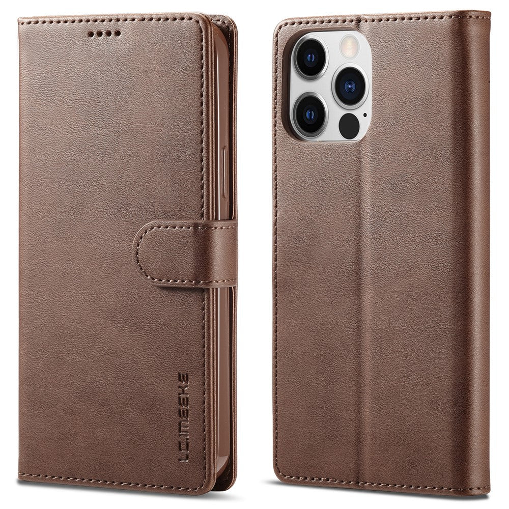 LC.IMEEKE For iPhone 15 Pro Max Wallet Case Calf Texture Foldable Stand PU Leather Flip Cover