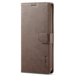 LC.IMEEKE For iPhone 15 Pro Max Wallet Case Calf Texture Foldable Stand PU Leather Flip Cover