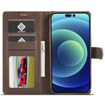 LC.IMEEKE For iPhone 15 Pro Max Wallet Case Calf Texture Foldable Stand PU Leather Flip Cover