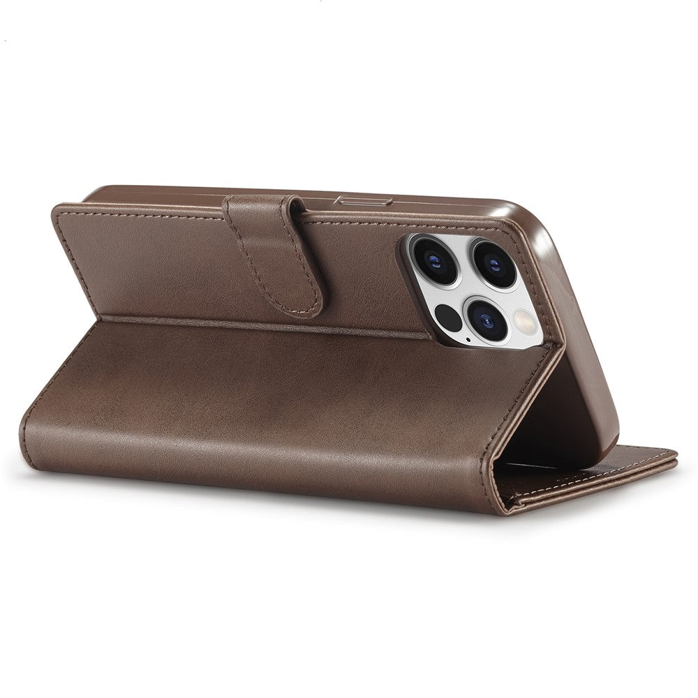 LC.IMEEKE For iPhone 15 Pro Max Wallet Case Calf Texture Foldable Stand PU Leather Flip Cover