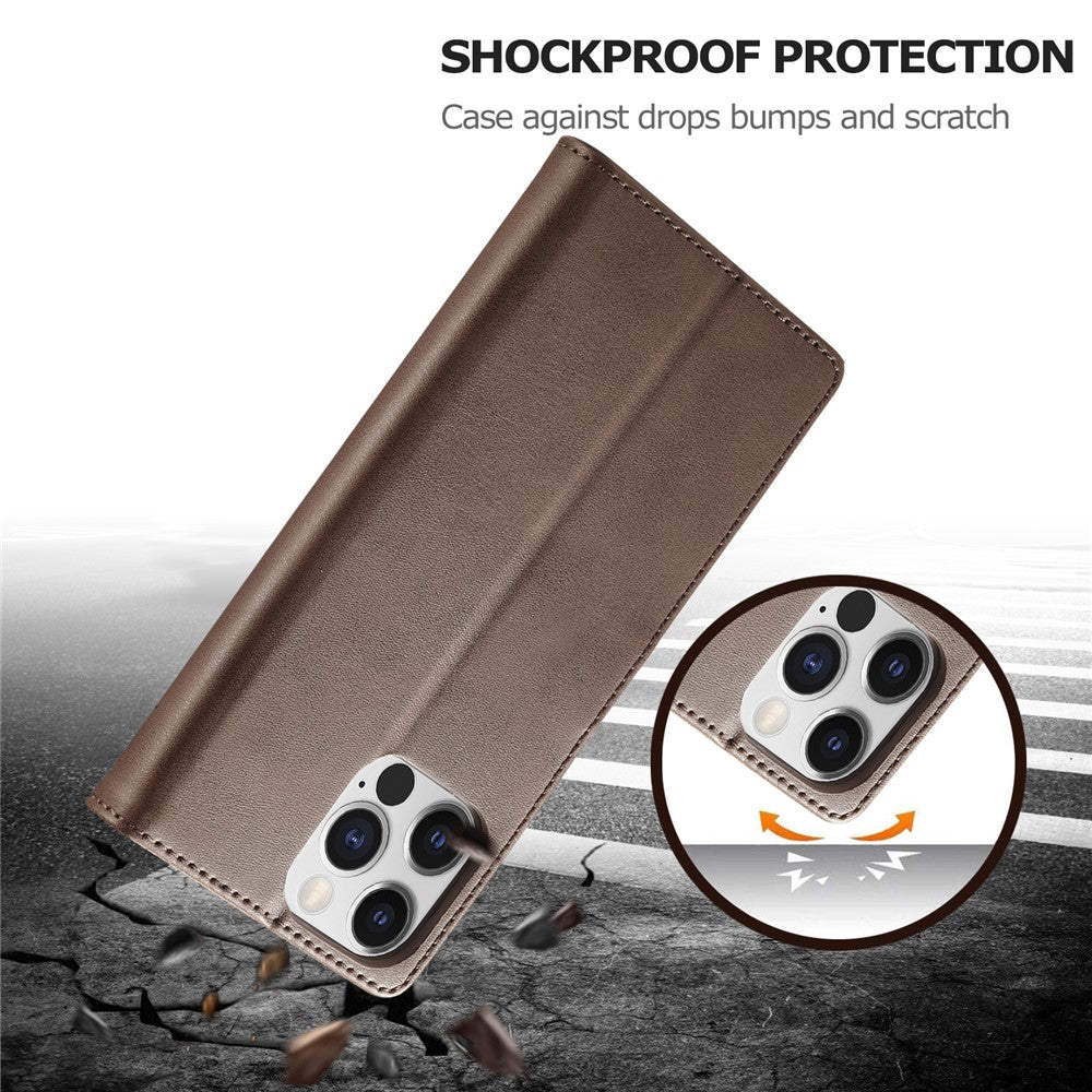 LC.IMEEKE For iPhone 15 Pro Max Wallet Case Calf Texture Foldable Stand PU Leather Flip Cover