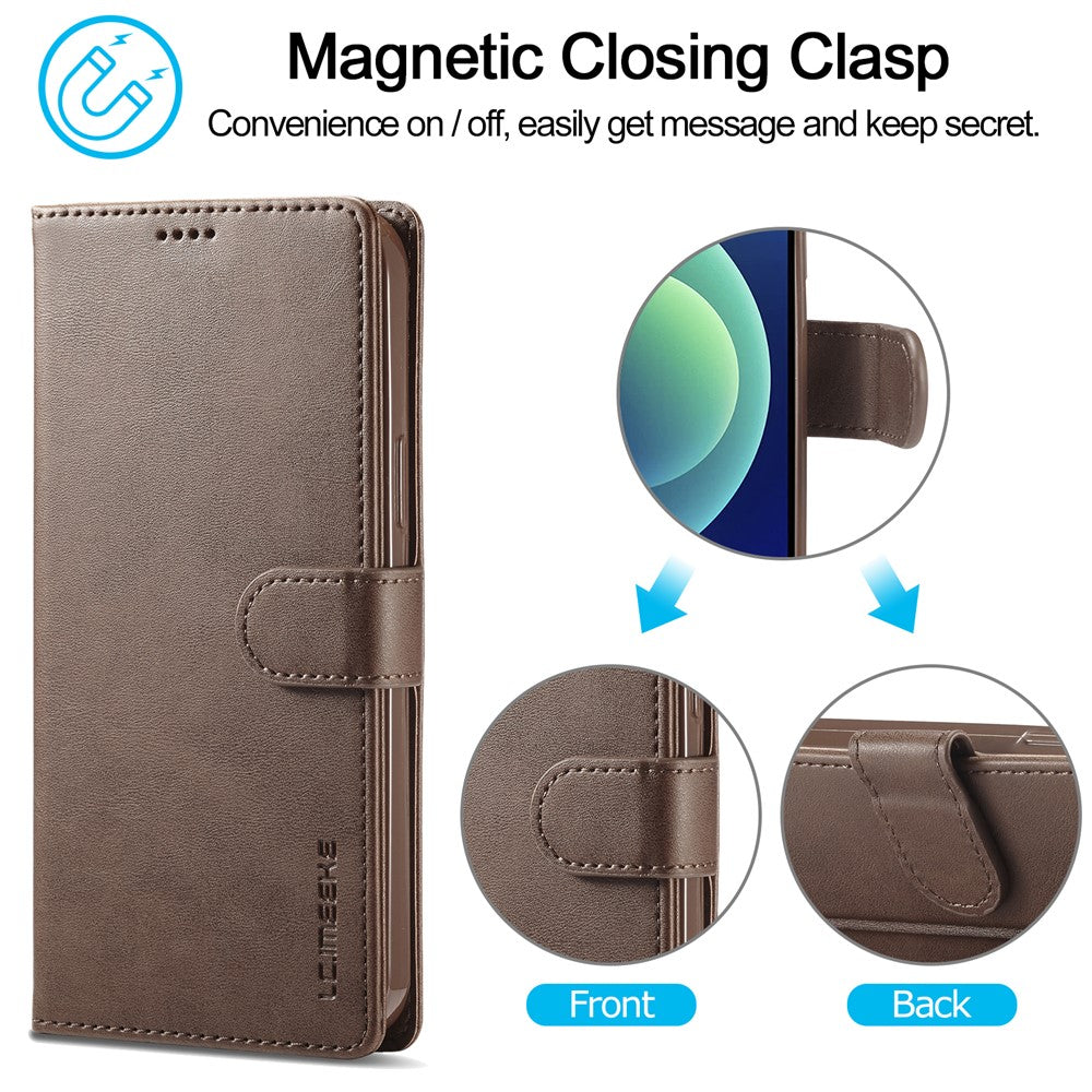 LC.IMEEKE For iPhone 15 Pro Max Wallet Case Calf Texture Foldable Stand PU Leather Flip Cover
