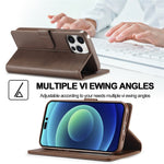 LC.IMEEKE For iPhone 15 Pro Max Wallet Case Calf Texture Foldable Stand PU Leather Flip Cover