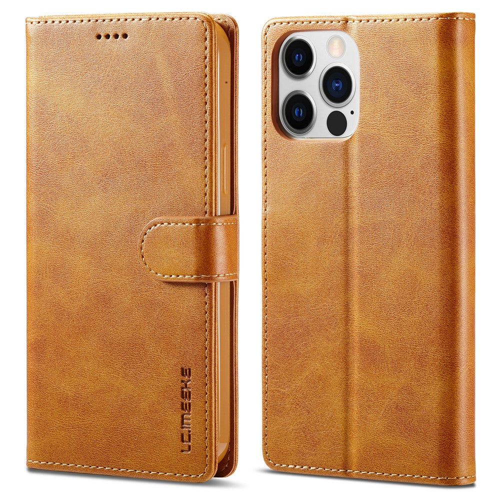 LC.IMEEKE For iPhone 15 Pro Max Wallet Case Calf Texture Foldable Stand PU Leather Flip Cover