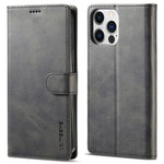 LC.IMEEKE For iPhone 15 Pro Max Wallet Case Calf Texture Foldable Stand PU Leather Flip Cover