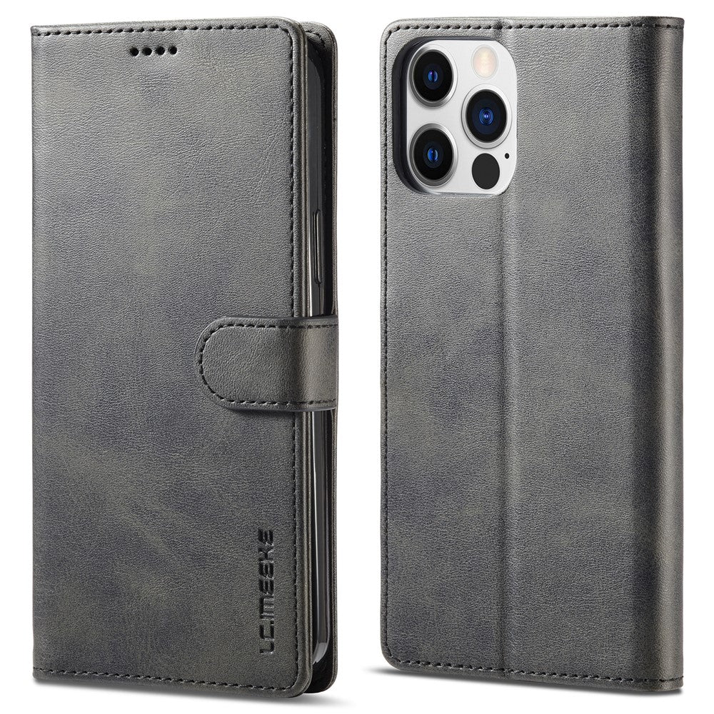 LC.IMEEKE For iPhone 15 Pro Max Wallet Case Calf Texture Foldable Stand PU Leather Flip Cover
