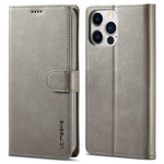LC.IMEEKE For iPhone 15 Pro Max Wallet Case Calf Texture Foldable Stand PU Leather Flip Cover