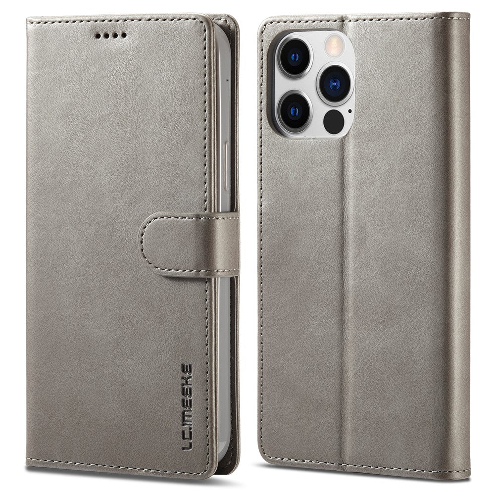 LC.IMEEKE For iPhone 15 Pro Max Wallet Case Calf Texture Foldable Stand PU Leather Flip Cover