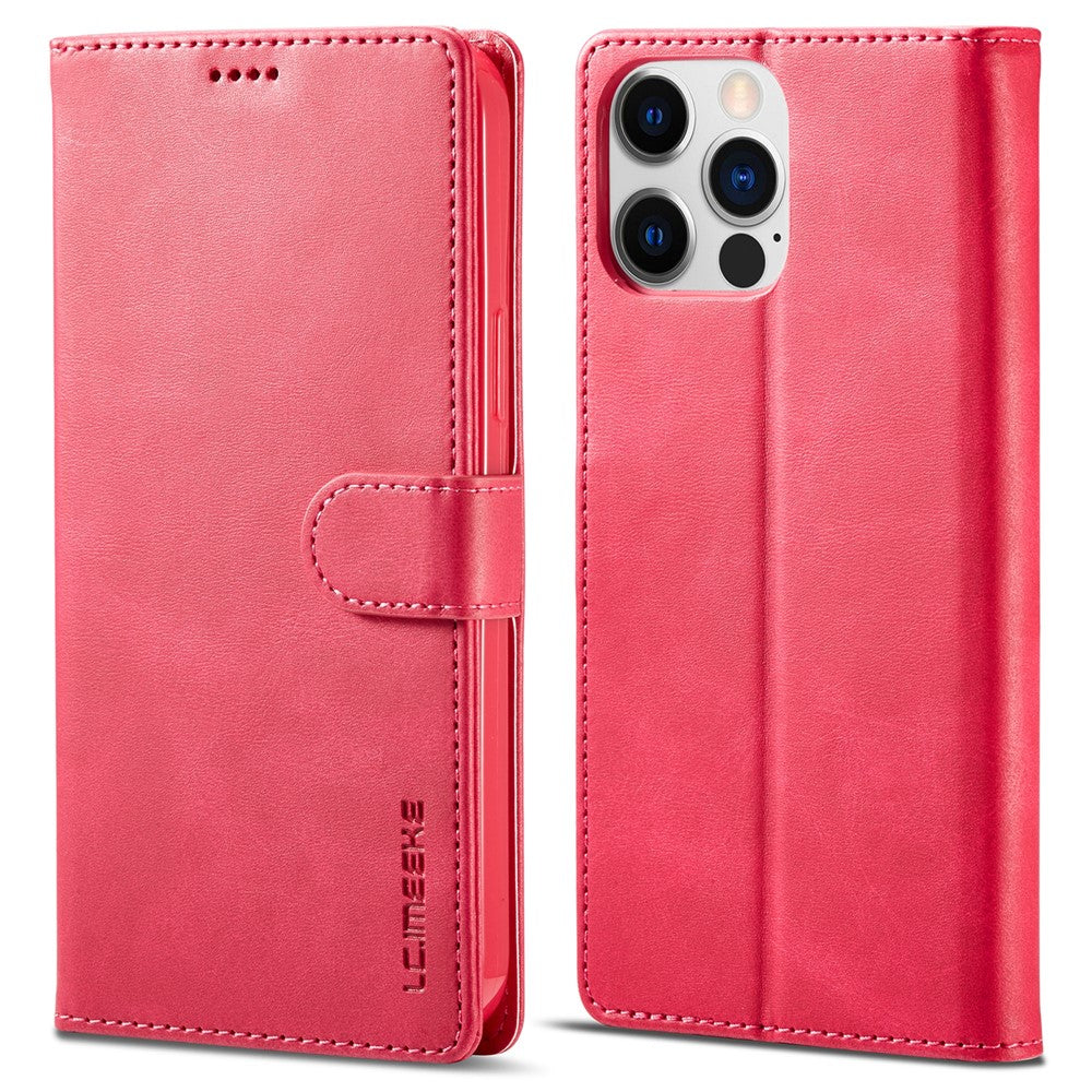 LC.IMEEKE For iPhone 15 Pro Max Wallet Case Calf Texture Foldable Stand PU Leather Flip Cover