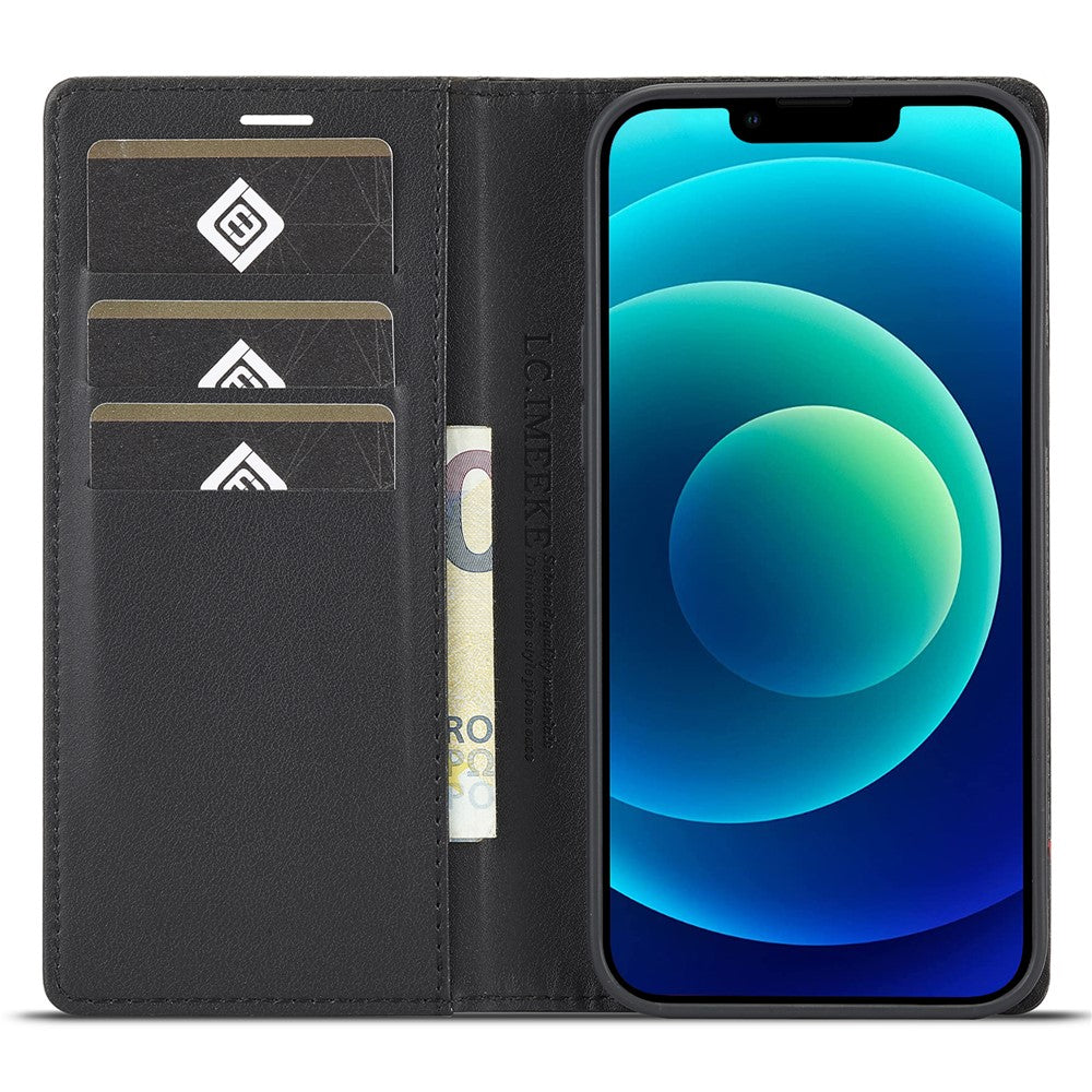 LC.IMEEKE For iPhone 15 Plus Folio Flip Leather Stand Cover Carbon Fiber Texture Wallet Phone Case