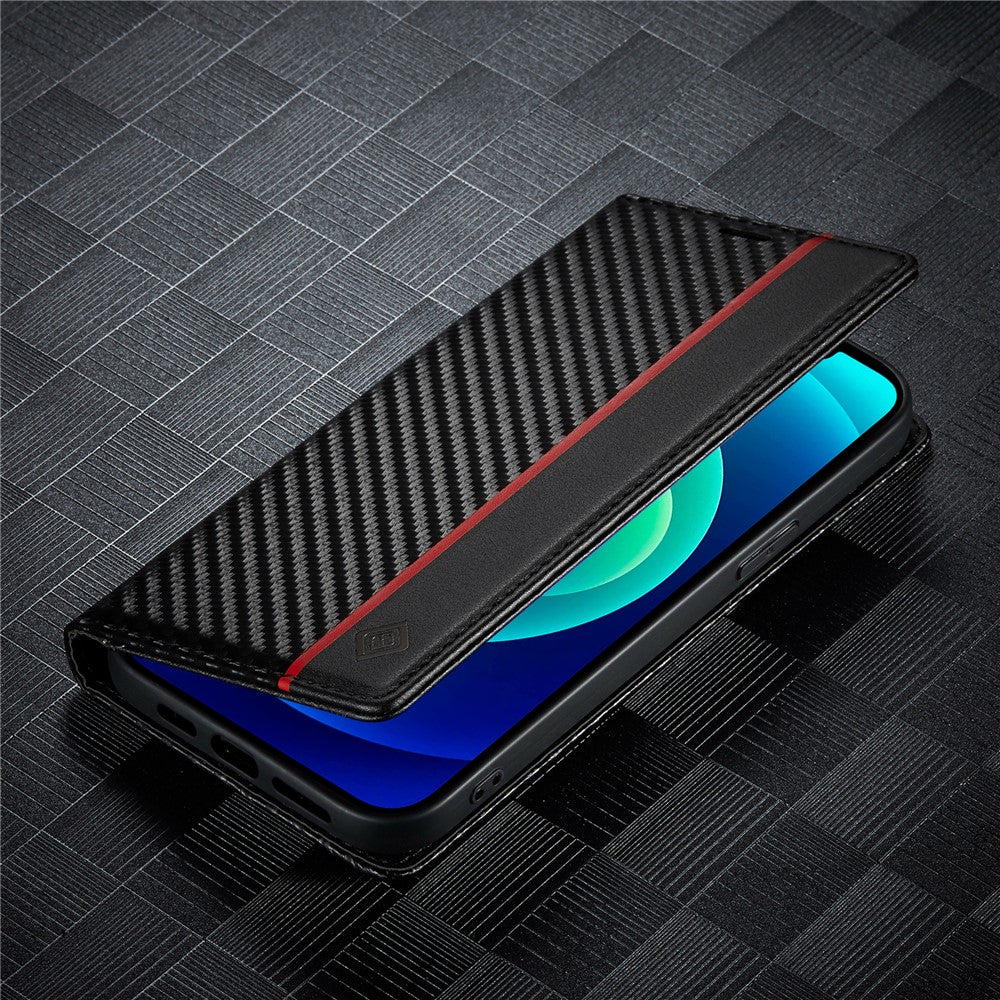 LC.IMEEKE For iPhone 15 Plus Folio Flip Leather Stand Cover Carbon Fiber Texture Wallet Phone Case