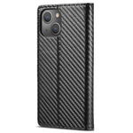 LC.IMEEKE For iPhone 15 Plus Folio Flip Leather Stand Cover Carbon Fiber Texture Wallet Phone Case