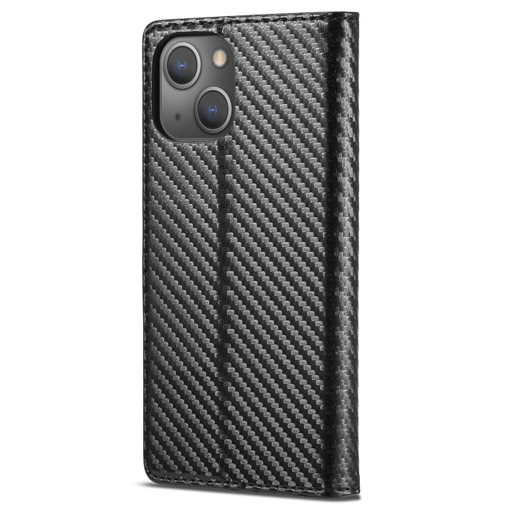 LC.IMEEKE For iPhone 15 Plus Folio Flip Leather Stand Cover Carbon Fiber Texture Wallet Phone Case