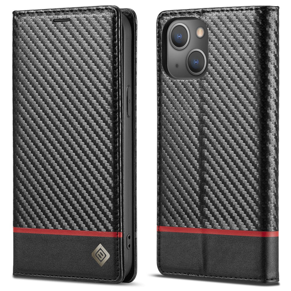 LC.IMEEKE For iPhone 15 Plus Folio Flip Leather Stand Cover Carbon Fiber Texture Wallet Phone Case