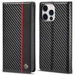 LC.IMEEKE For iPhone 15 Pro Carbon Fiber Texture Stand Cover Wallet Phone Leather Case