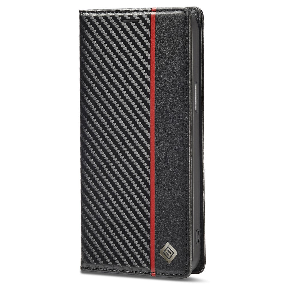 LC.IMEEKE For iPhone 15 Pro Carbon Fiber Texture Stand Cover Wallet Phone Leather Case