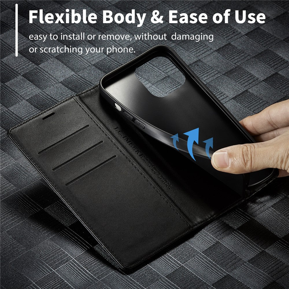 LC.IMEEKE For iPhone 15 Pro Carbon Fiber Texture Stand Cover Wallet Phone Leather Case