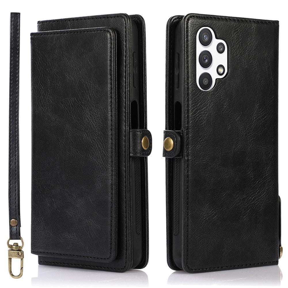 TPU+PU Phone Case for Samsung Galaxy A32 5G / M32 5G Detachable 2-in-1 Shockproof Wallet Phone Case with Strap
