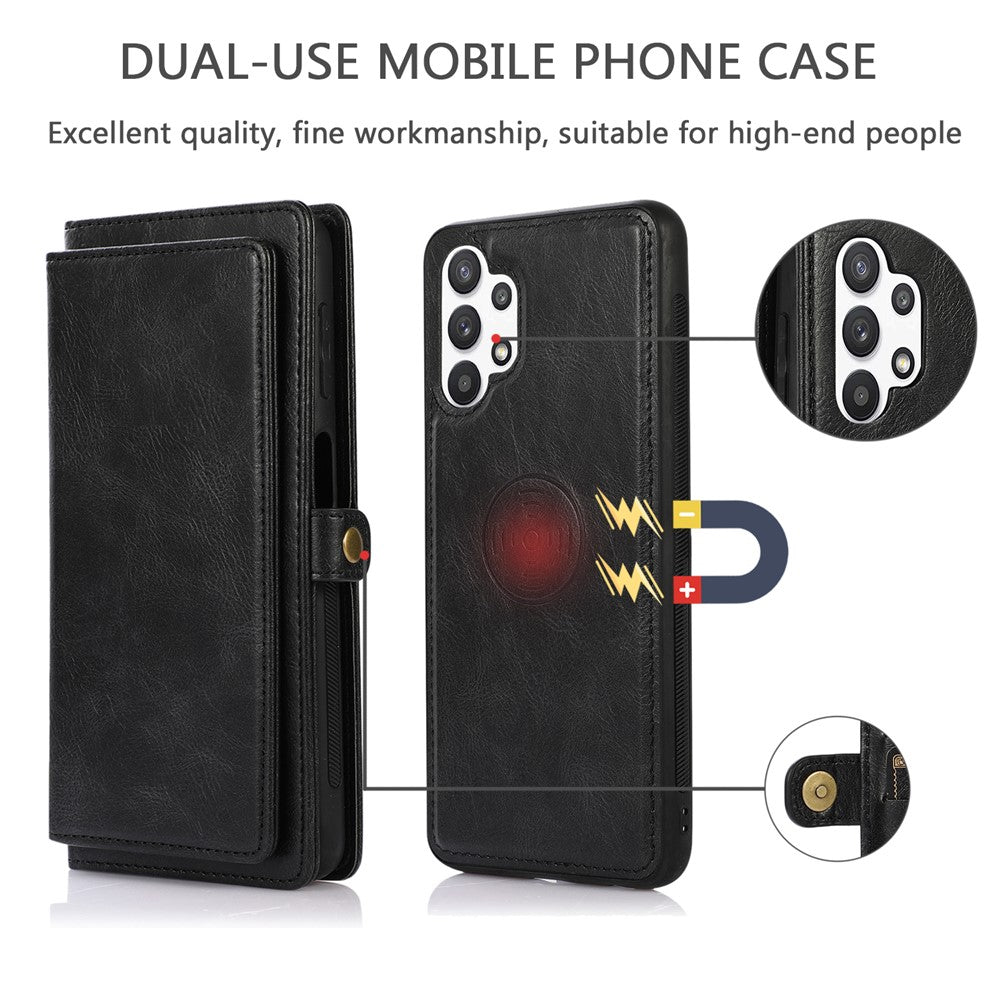 TPU+PU Phone Case for Samsung Galaxy A32 5G / M32 5G Detachable 2-in-1 Shockproof Wallet Phone Case with Strap