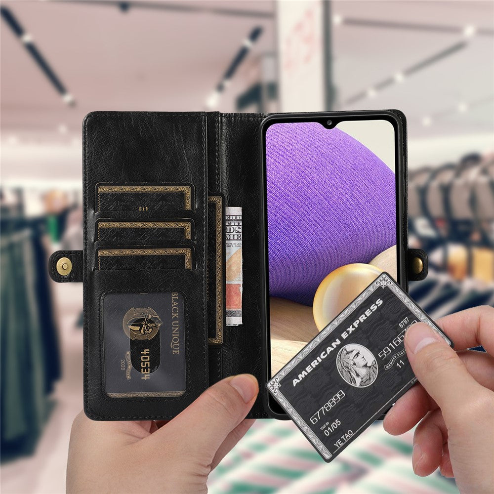 TPU+PU Phone Case for Samsung Galaxy A32 5G / M32 5G Detachable 2-in-1 Shockproof Wallet Phone Case with Strap