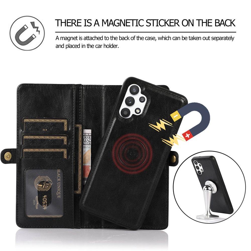 TPU+PU Phone Case for Samsung Galaxy A32 5G / M32 5G Detachable 2-in-1 Shockproof Wallet Phone Case with Strap