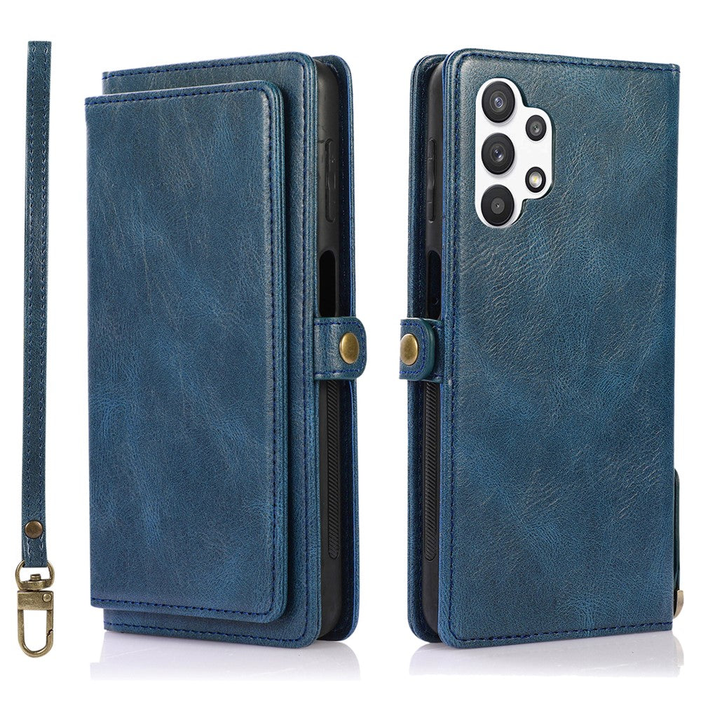 TPU+PU Phone Case for Samsung Galaxy A32 5G / M32 5G Detachable 2-in-1 Shockproof Wallet Phone Case with Strap