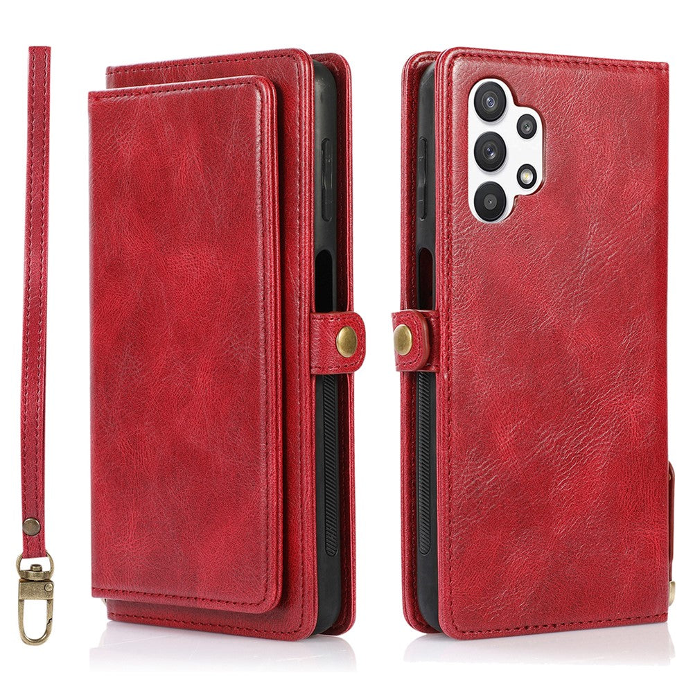 TPU+PU Phone Case for Samsung Galaxy A32 5G / M32 5G Detachable 2-in-1 Shockproof Wallet Phone Case with Strap