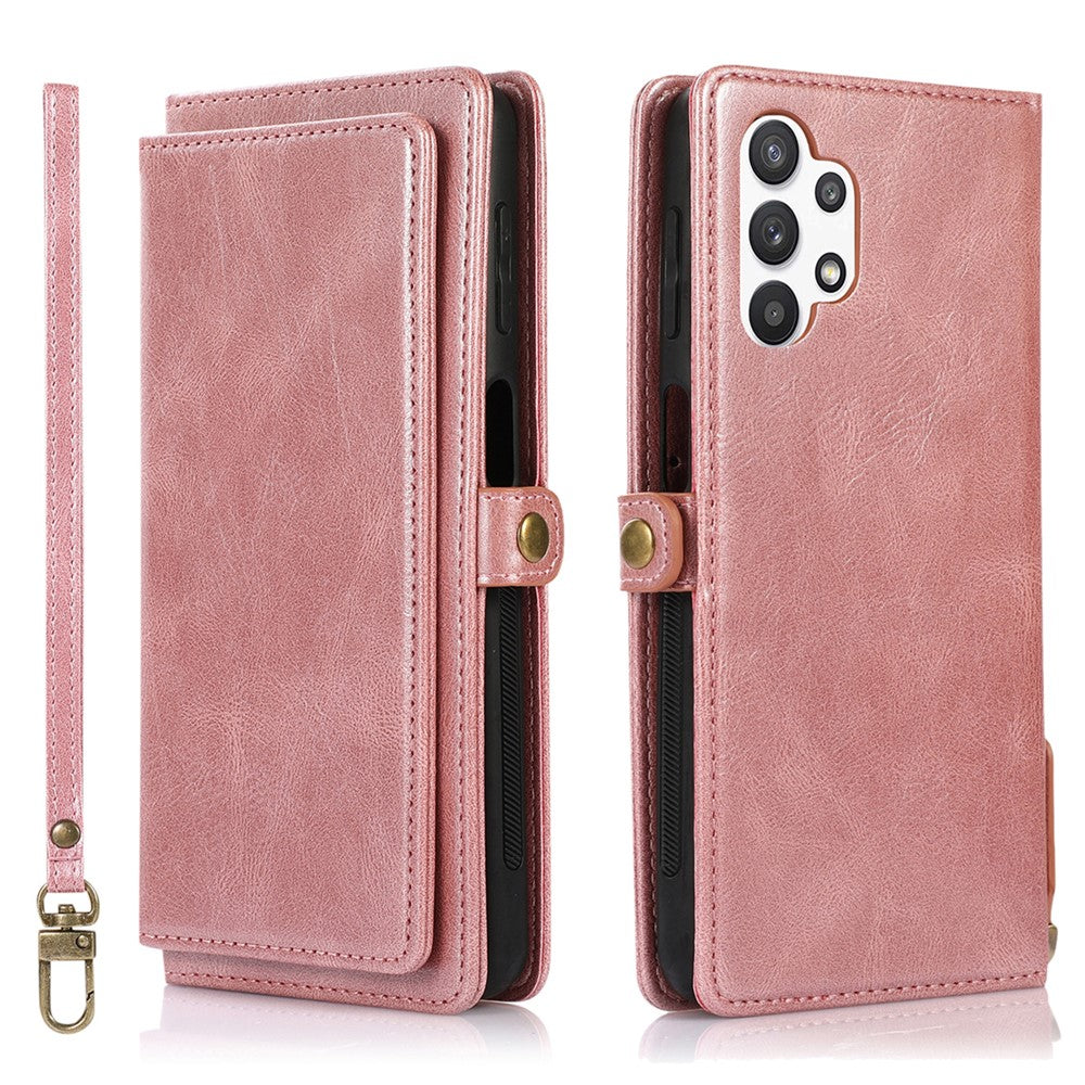 TPU+PU Phone Case for Samsung Galaxy A32 5G / M32 5G Detachable 2-in-1 Shockproof Wallet Phone Case with Strap
