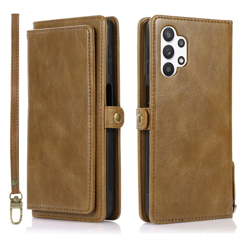 TPU+PU Phone Case for Samsung Galaxy A32 5G / M32 5G Detachable 2-in-1 Shockproof Wallet Phone Case with Strap