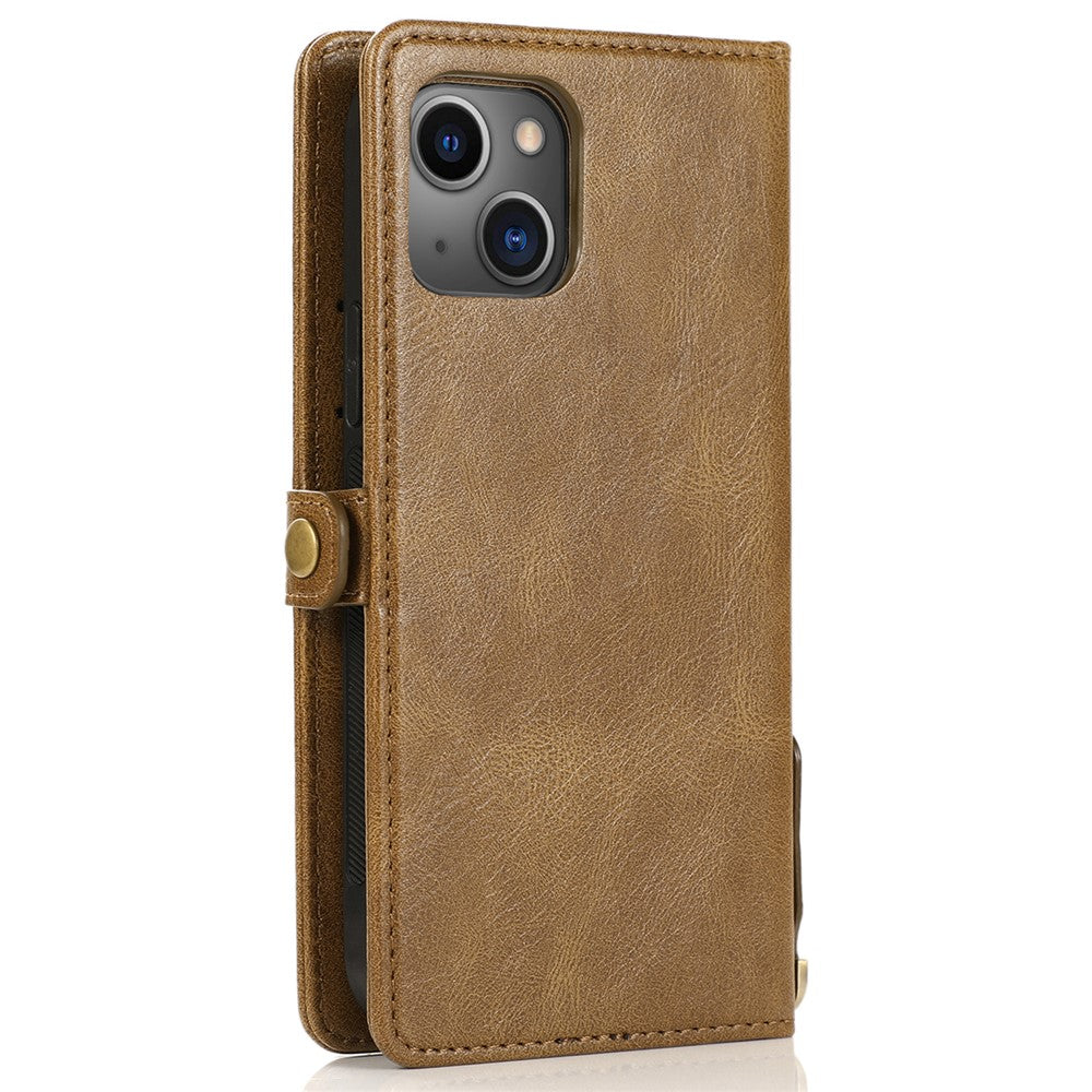 Wallet Phone Case for iPhone 13 mini 5.4 inch Detachable 2-in-1 TPU+PU Leather Flip Cover with Strap