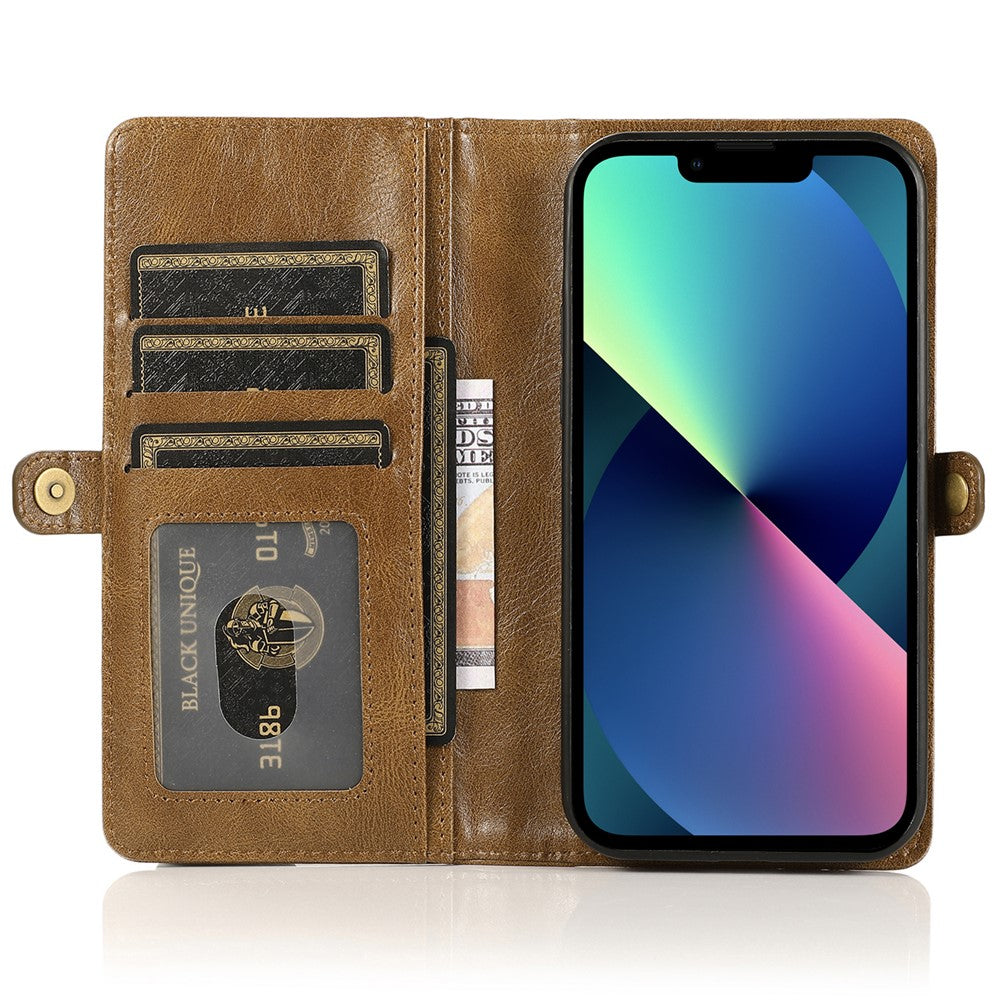 Wallet Phone Case for iPhone 13 mini 5.4 inch Detachable 2-in-1 TPU+PU Leather Flip Cover with Strap