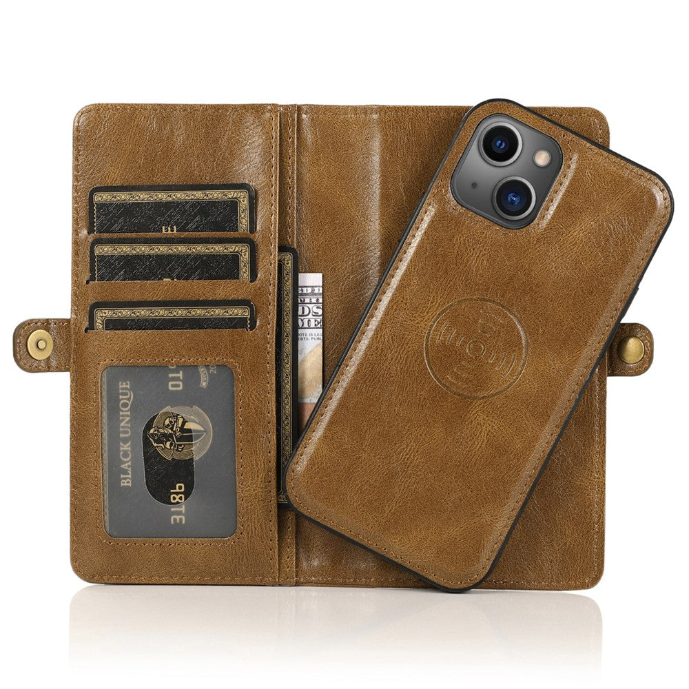 Wallet Phone Case for iPhone 13 mini 5.4 inch Detachable 2-in-1 TPU+PU Leather Flip Cover with Strap