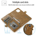 Wallet Phone Case for iPhone 13 mini 5.4 inch Detachable 2-in-1 TPU+PU Leather Flip Cover with Strap