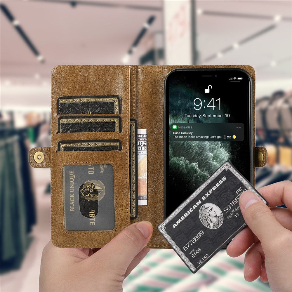 Wallet Phone Case for iPhone 13 mini 5.4 inch Detachable 2-in-1 TPU+PU Leather Flip Cover with Strap