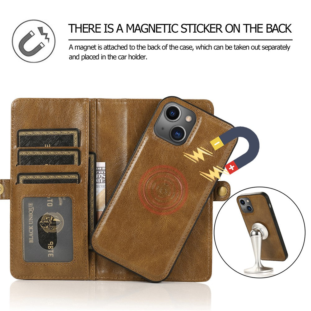 Wallet Phone Case for iPhone 13 mini 5.4 inch Detachable 2-in-1 TPU+PU Leather Flip Cover with Strap