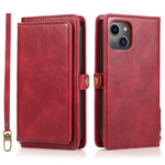 Wallet Phone Case for iPhone 13 mini 5.4 inch Detachable 2-in-1 TPU+PU Leather Flip Cover with Strap