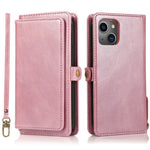 Wallet Phone Case for iPhone 13 mini 5.4 inch Detachable 2-in-1 TPU+PU Leather Flip Cover with Strap