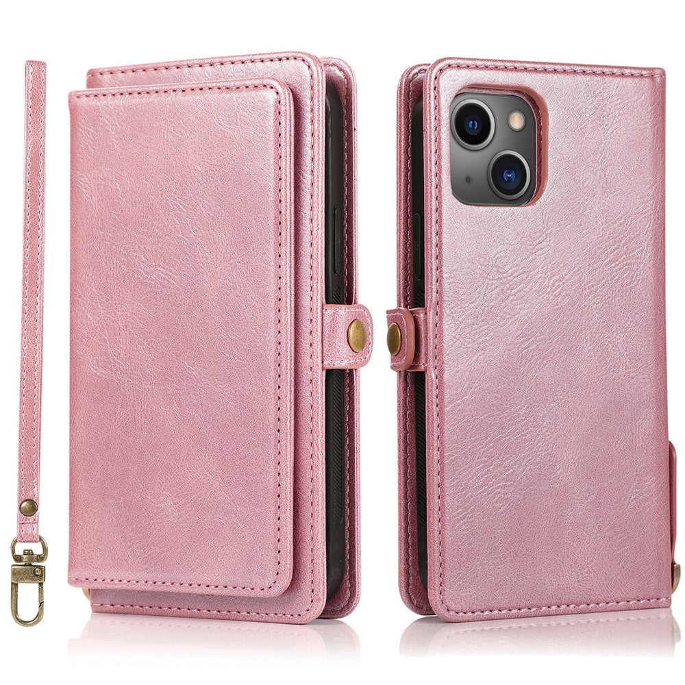 Wallet Phone Case for iPhone 13 mini 5.4 inch Detachable 2-in-1 TPU+PU Leather Flip Cover with Strap