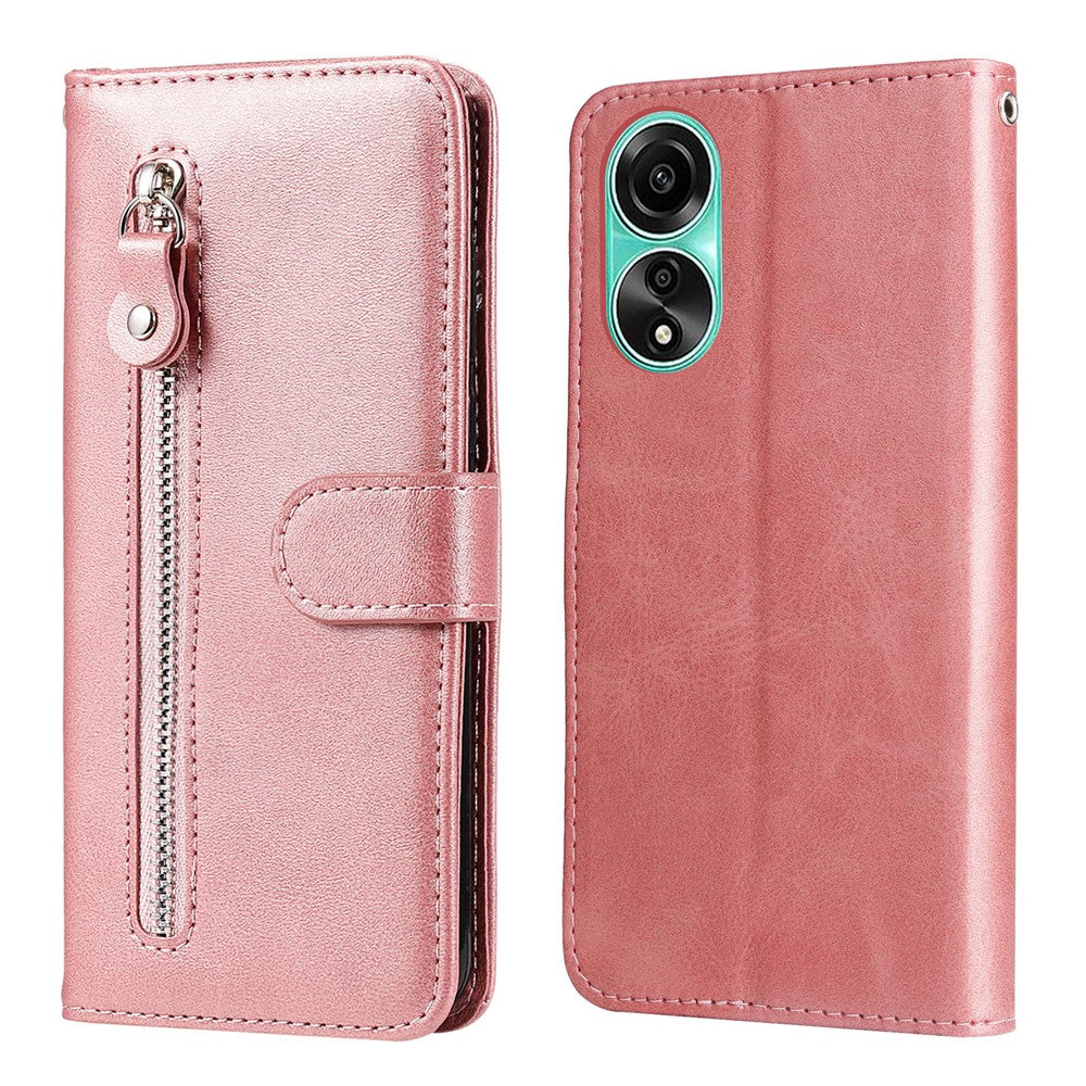 For Oppo A78 4G Zipper Pocket Wallet Stand Phone Case Anti-drop Calf Texture Cover